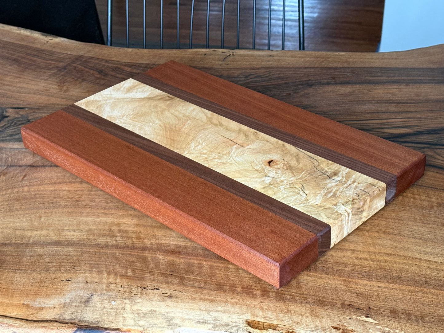 handmade maple, black walnut & sapele wood cutting board