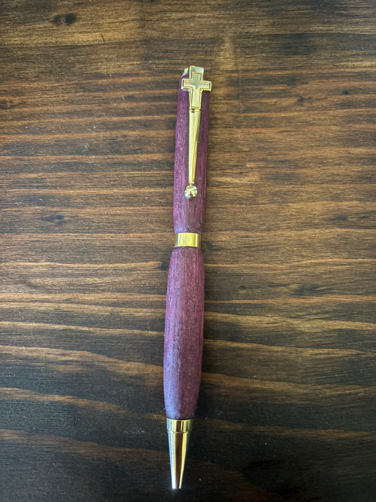 Handmade purple heart wood pen with cross clip (Free Shipping)