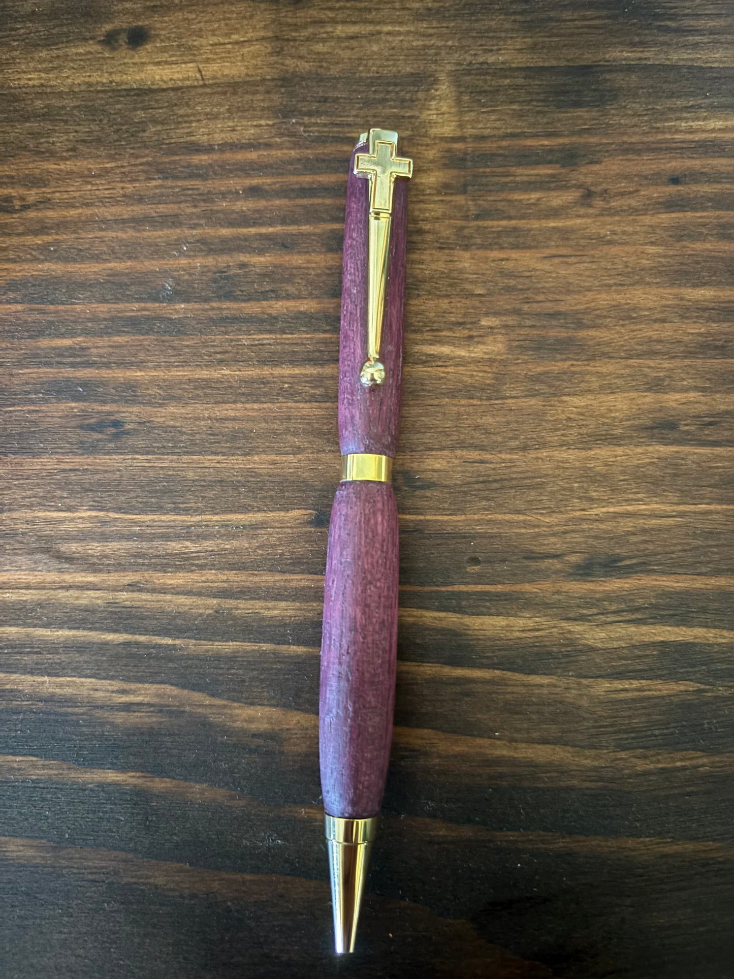 Handmade purple heart wood pen with cross clip