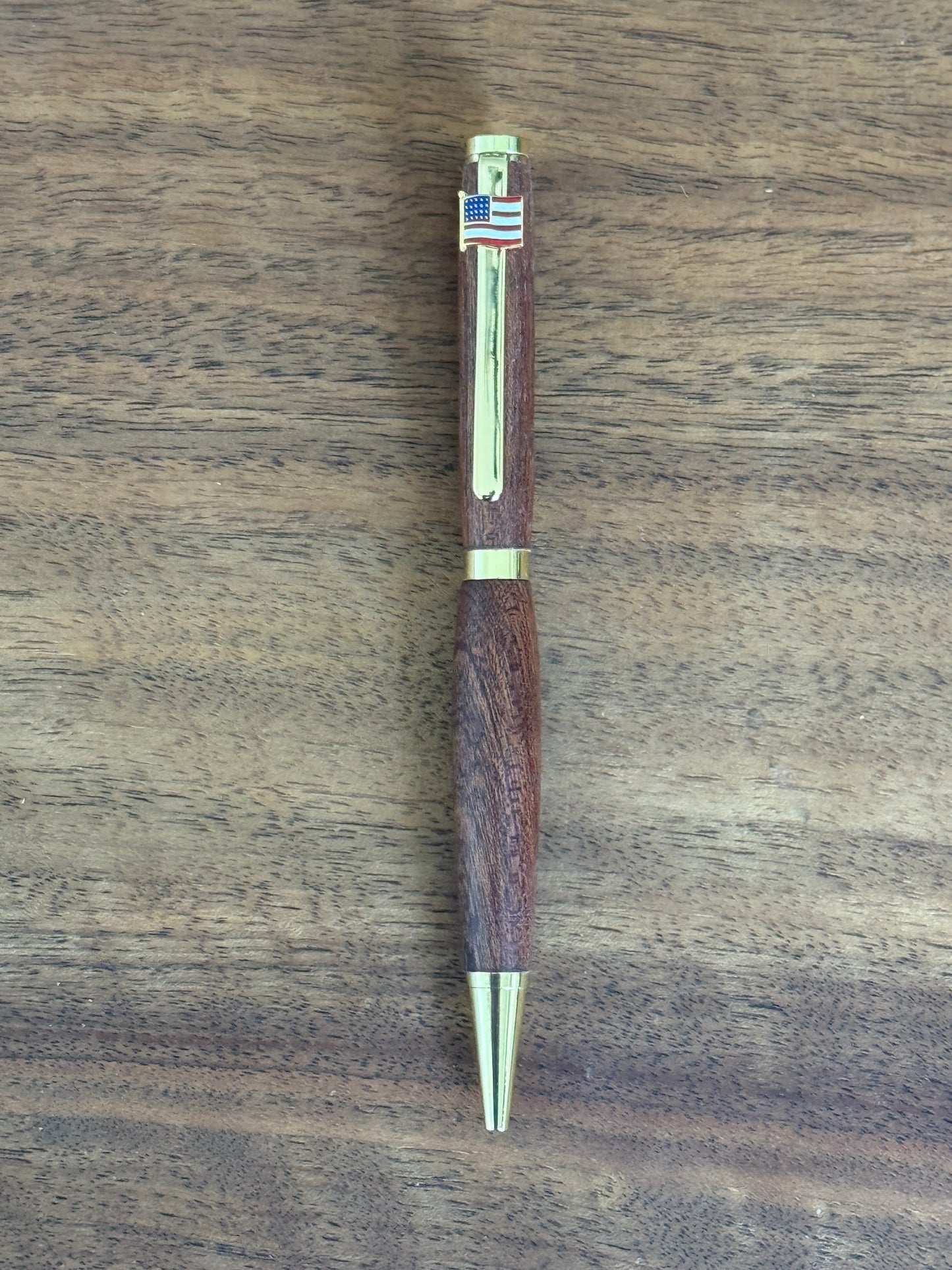 Handmade sapele pen with flag clip
