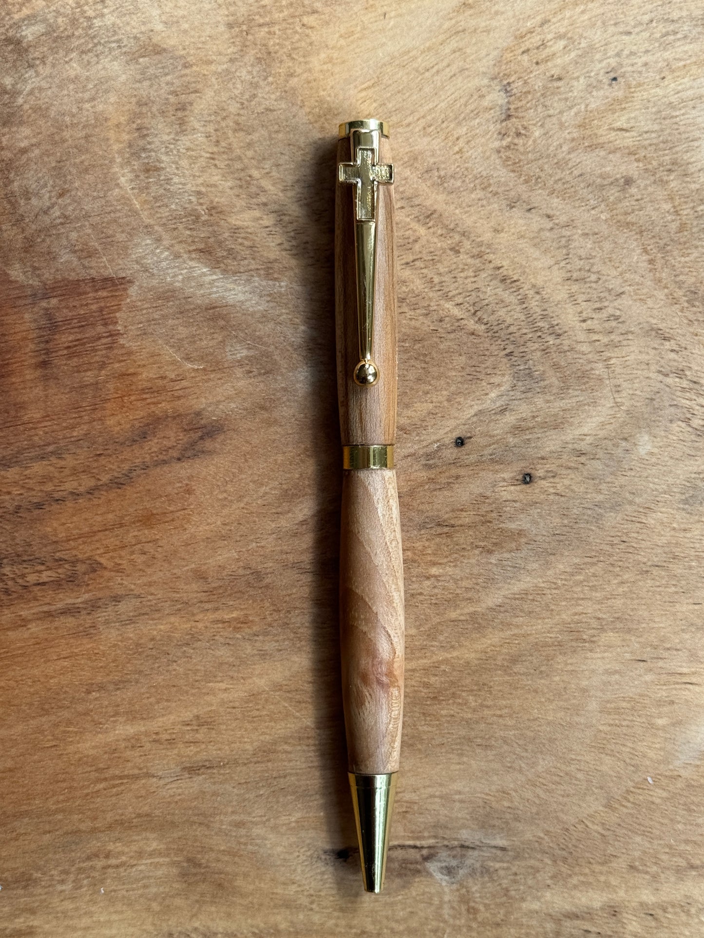 Handmade sugar maple wood pen with cross clip