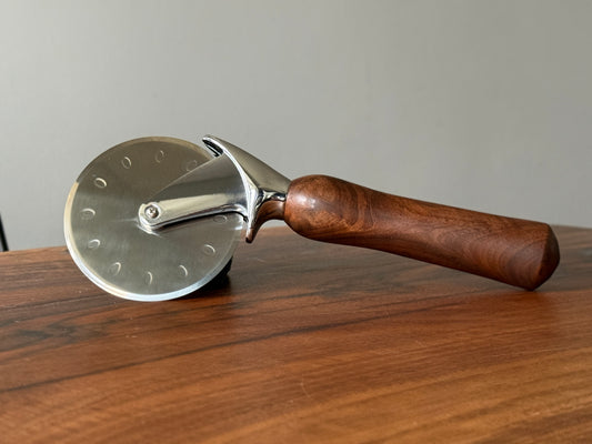 Handmade black walnut pizza cutter