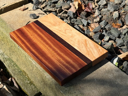 Handmade maple, sapele, black palm mini wood cutting board