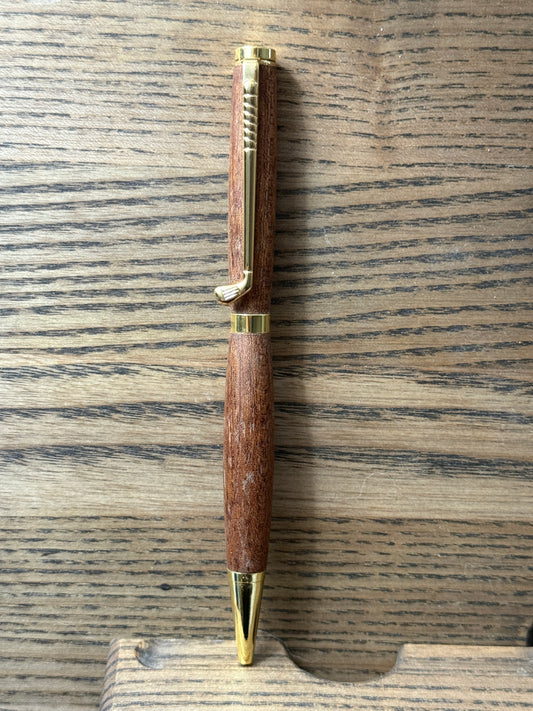 Handmade sapele wood pen with golf clip