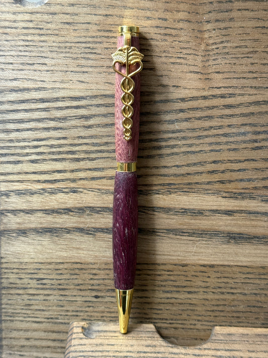 Handmade purple heart wood pen with medical clip