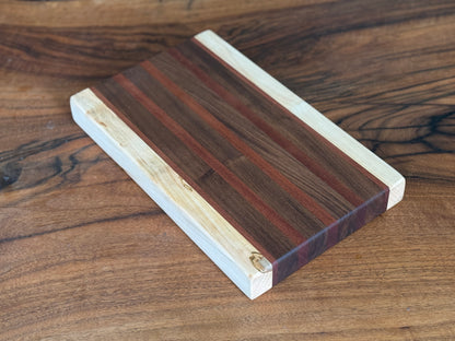 handmade maple, sapele and black walnut wood cutting board
