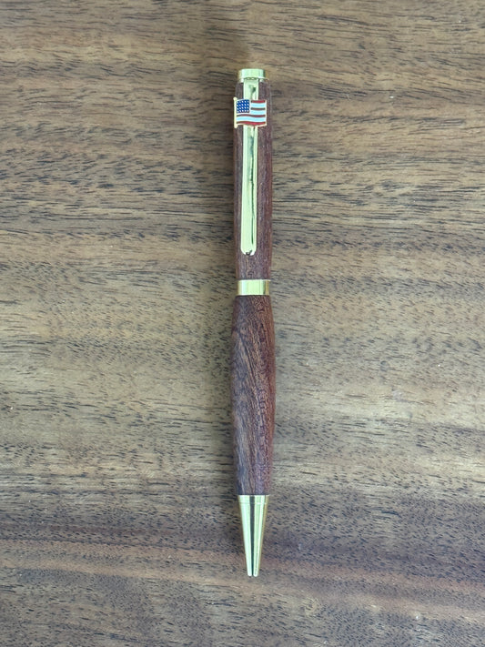 Handmade black walnut wood pen with flag clip