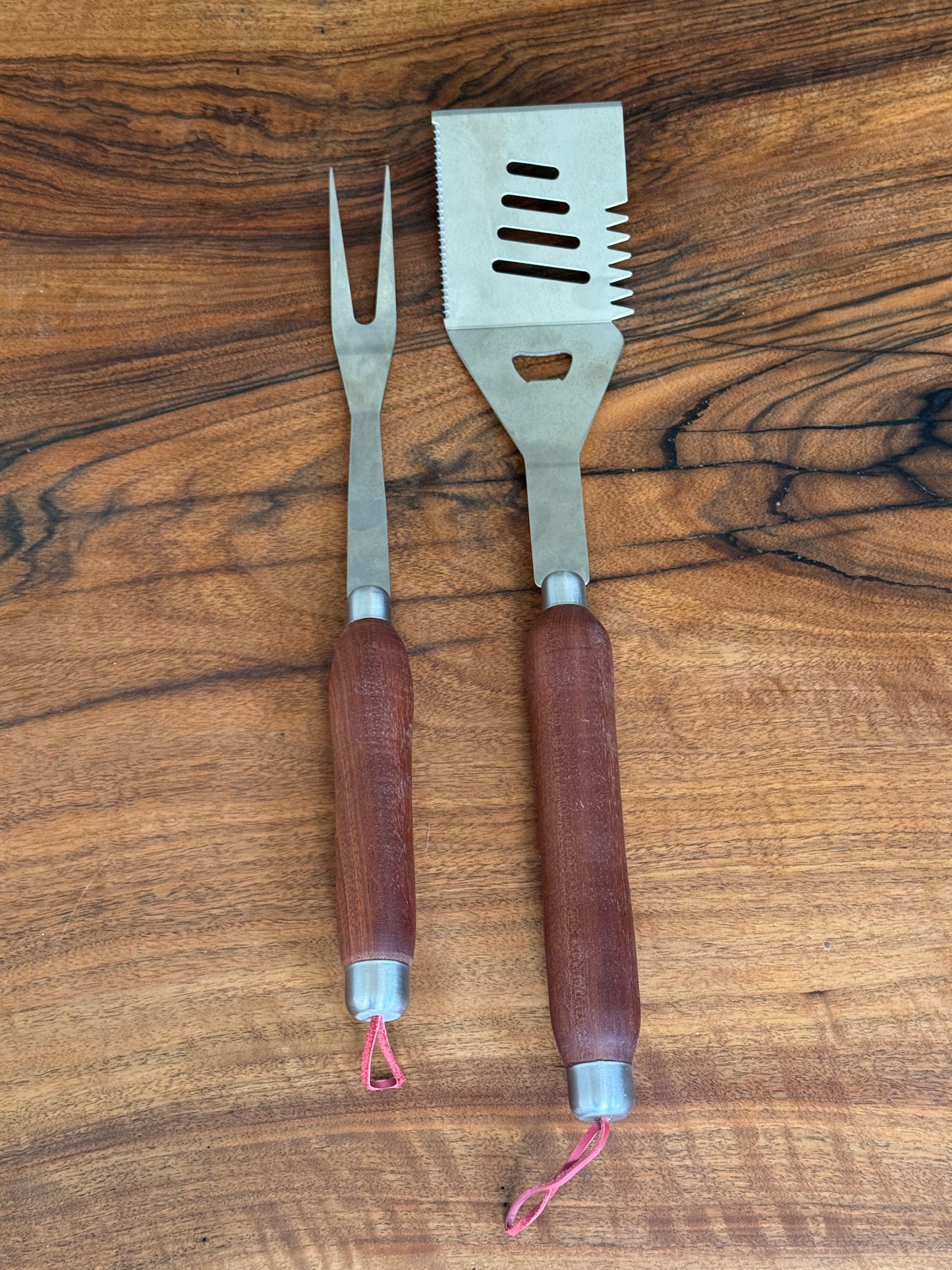 Handmade sapele grill utensils