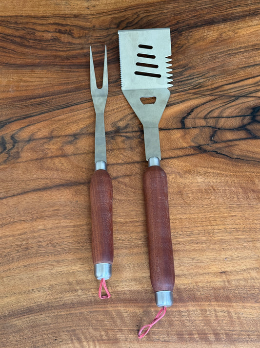 Handmade sapele grill utensils
